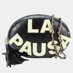 Pre Owned Chanel Black Leather La Pausa V Stitch 26 Chain Shoulder Bag