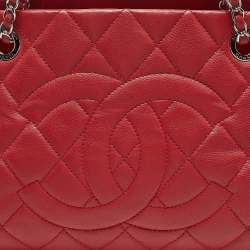 Chanel Red Quilted Caviar Leather Shopper Tote