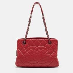 Chanel Red Quilted Caviar Leather Shopper Tote