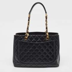 Pre Owned Chanel Black Quilted Caviar Leather Grand Shopper Tote