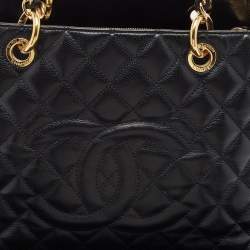 Pre Owned Chanel Black Quilted Caviar Leather Grand Shopper Tote