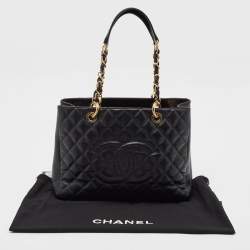 Pre Owned Chanel Black Quilted Caviar Leather Grand Shopper Tote