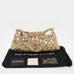 Pre Owned Chanel Gold Quilted Sequins Half Moon Clutch