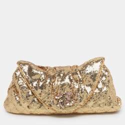 Pre Owned Chanel Gold Quilted Sequins Half Moon Clutch