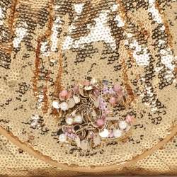 Pre Owned Chanel Gold Quilted Sequins Half Moon Clutch