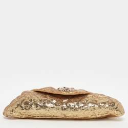 Pre Owned Chanel Gold Quilted Sequins Half Moon Clutch