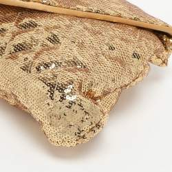 Pre Owned Chanel Gold Quilted Sequins Half Moon Clutch