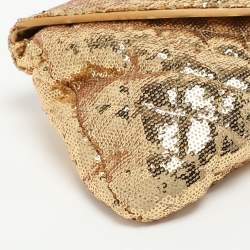 Pre Owned Chanel Gold Quilted Sequins Half Moon Clutch