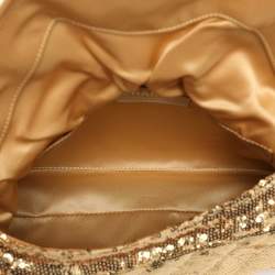 Pre Owned Chanel Gold Quilted Sequins Half Moon Clutch