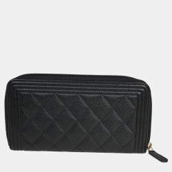 Chanel Black Leather Boy Zip Around Wallet