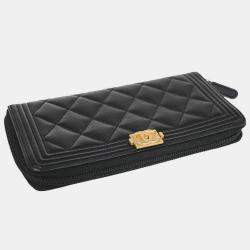 Chanel Black Leather Boy Zip Around Wallet