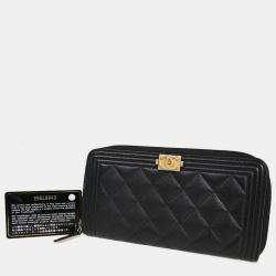 Chanel Black Leather Boy Zip Around Wallet