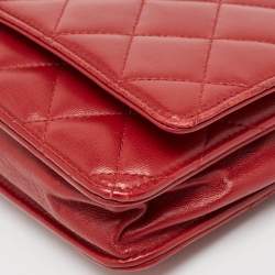 Chanel Red Quilted Leather CC Wallet On Chain