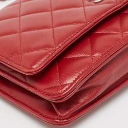 Chanel Red Quilted Leather CC Wallet On Chain