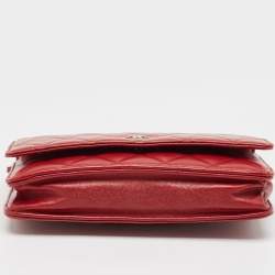 Chanel Red Quilted Leather CC Wallet On Chain