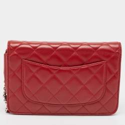 Chanel Red Quilted Leather CC Wallet On Chain