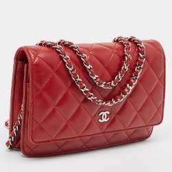 Chanel Red Quilted Leather CC Wallet On Chain