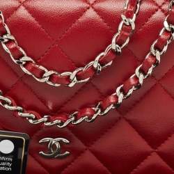 Chanel Red Quilted Leather CC Wallet On Chain