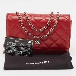 Chanel Red Quilted Leather CC Wallet On Chain