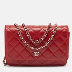 Chanel Red Quilted Leather CC Wallet On Chain