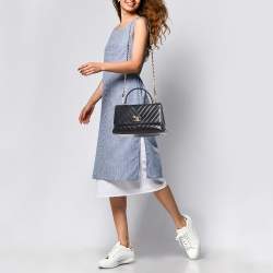 Chanel Black Chevron Leather Leather Small Coco Top Handle Bag