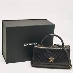 Chanel Black Chevron Leather Leather Small Coco Top Handle Bag