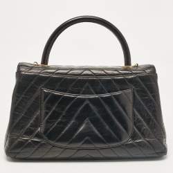 Chanel Black Chevron Leather Leather Small Coco Top Handle Bag