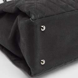 Pre Owned Chanel Black Quilted Matte Caviar Leather Lady Pearly Tote
