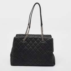 Pre Owned Chanel Black Quilted Matte Caviar Leather Lady Pearly Tote