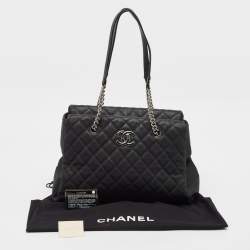 Pre Owned Chanel Black Quilted Matte Caviar Leather Lady Pearly Tote