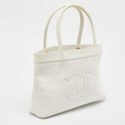 Pre Owned Chanel White Caviar Leather CC Tote