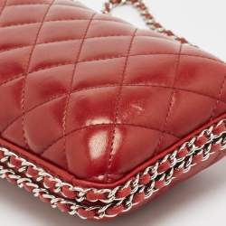 Chanel Red Quilted Leather Chain Around Clutch Bag