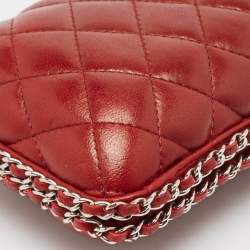 Chanel Red Quilted Leather Chain Around Clutch Bag