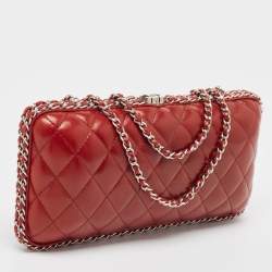 Chanel Red Quilted Leather Chain Around Clutch Bag