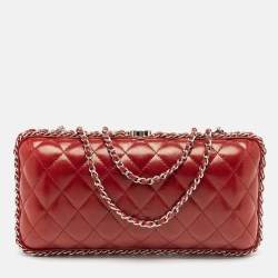 Chanel Red Quilted Leather Chain Around Clutch Bag