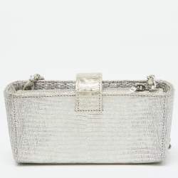 مملوكة مسبقًا Chanel Silver Lizard Phone Holder Chain Clutch