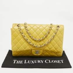Chanel Yellow Quilted Leather Maxi Classic Single Flap Bag