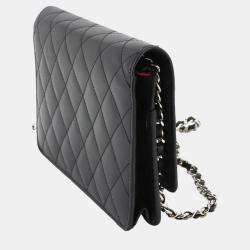 Chanel Black Enamel Leather Cambon Line Long Bi-fold Chain Wallet