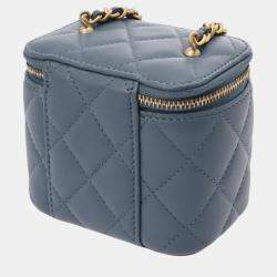 Chanel Blue Navy Lambskin Matelasse Coco Ball Chain Pouch