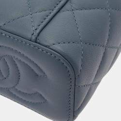 Chanel Blue Navy Lambskin Matelasse Coco Ball Chain Pouch