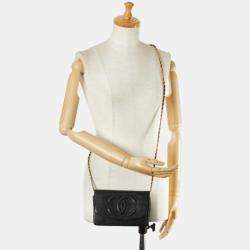 Chanel Black Caviar Skin Leather Coco Mark Chain Wallet