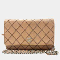 Chanel Beige Leather Wild Stitch Chain Wallet