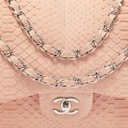 Chanel Light Pink Python Jumbo Classic Double Flap Bag