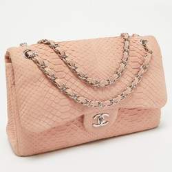 Chanel Light Pink Python Jumbo Classic Double Flap Bag