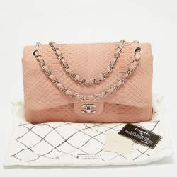 Chanel Light Pink Python Jumbo Classic Double Flap Bag