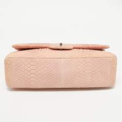 Chanel Light Pink Python Jumbo Classic Double Flap Bag