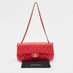 Pre Owned Chanel Red Quilted Caviar Leather East/West Classic Flap Bag