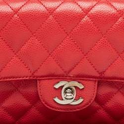Pre Owned Chanel Red Quilted Caviar Leather East/West Classic Flap Bag