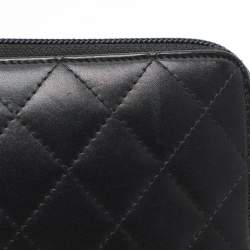 Pre Owned Chanel Black Leather CC Cambon Ligne Zip Around Wallet