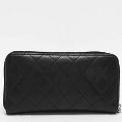 Pre Owned Chanel Black Leather CC Cambon Ligne Zip Around Wallet